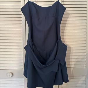 Oh Polly ‘Bruna’ Woven Twill Wrap Over Pleated Mini Dress in French Navy